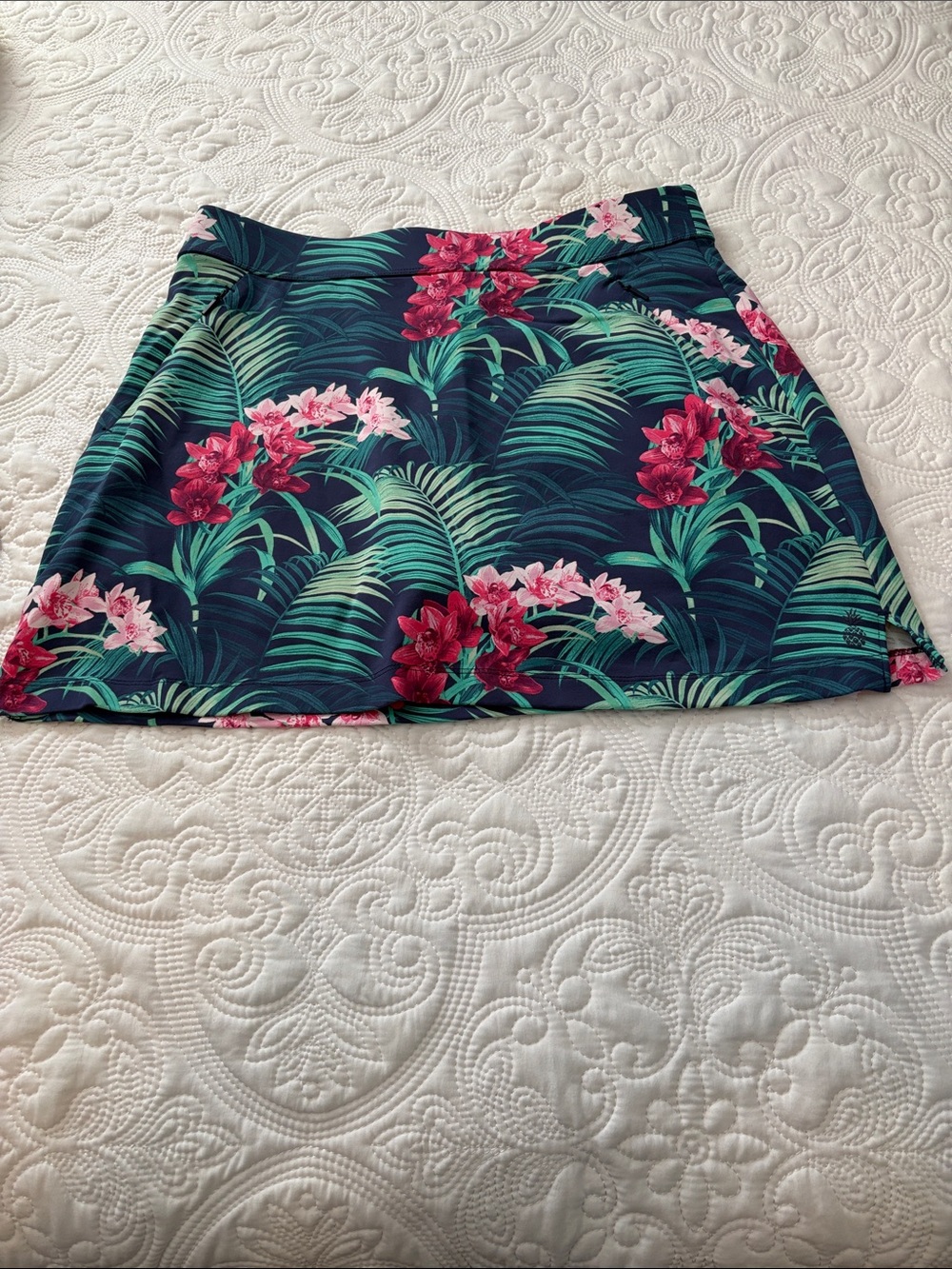 Tommy Bahama Tropical Navy Mini skorts with Pink & Green Floral Print